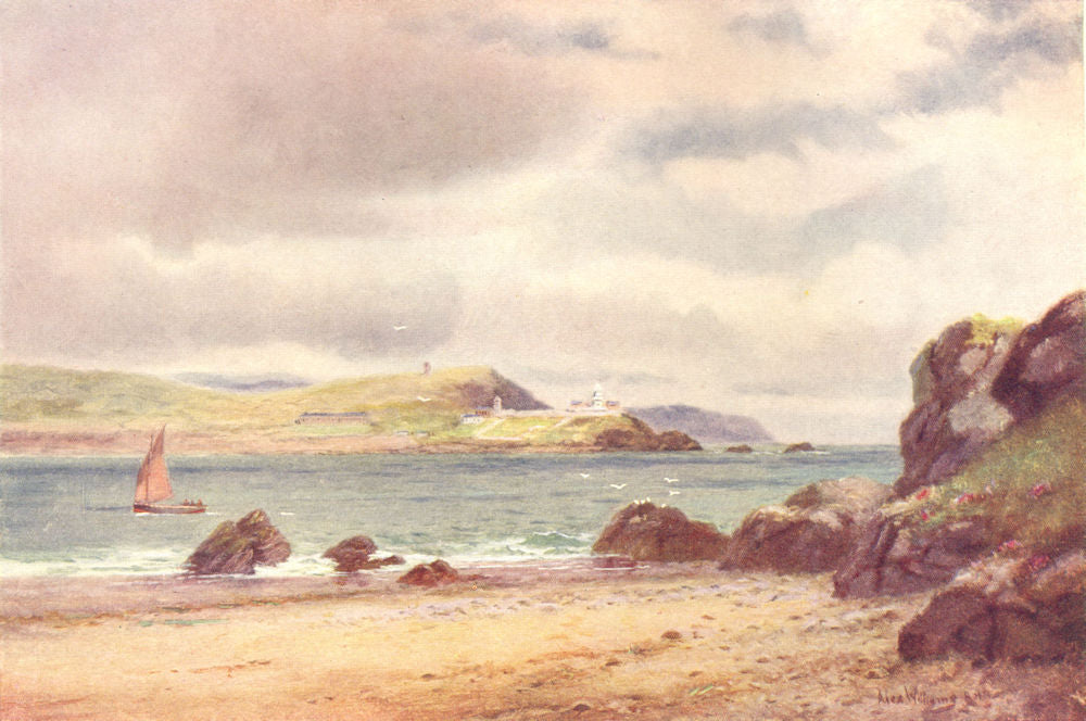 IRELAND. Munster. Entrance to Cork Harbour. Sailing boat. Beach. c1912 print